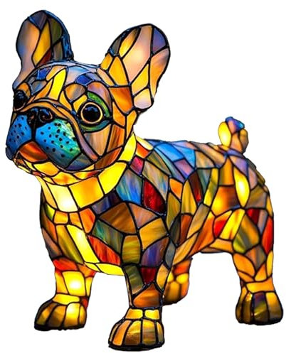 LED Lampe (Corgi/Mops/) - Handgefertigte Harz Nachttischlampe mit warmem Umgebungslicht, Wohndeko für Hundeliebhaber & Tierische Schlafzimmerbeleuchtung, Bulldog
