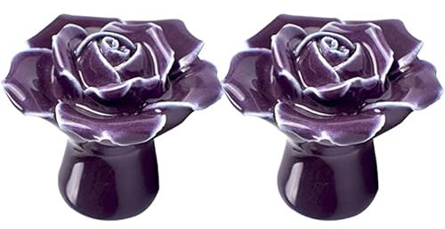 SEWACC 2pcs Ceramic Flower Knobs, Rose Knobs Rose Handle for DIY Cabinet Furnitures Decor (Purple)