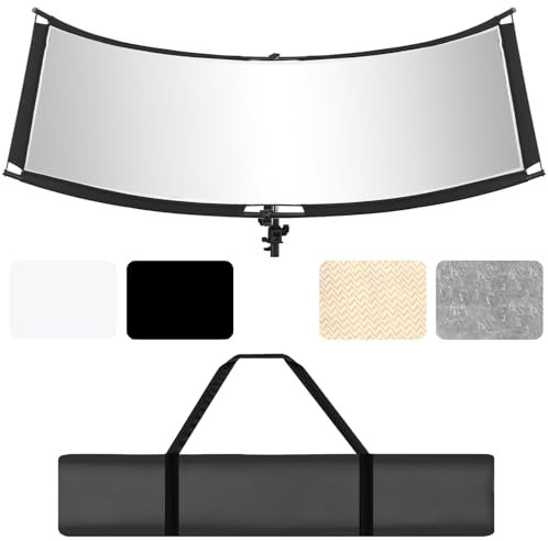 WELLMAKING Clamshell Light Reflector Diffuser with Carrying Bag, 71”×23”/180x60cm Photography Curved Lighting Reflector for Photo Studio Photography & Outdoor Lighting, Black/White/Gold/Silver Colors