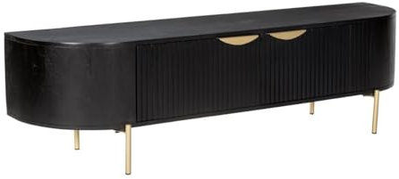 Vente-unique-Mobile TV con 2 ante in Legno di mango e Metallo Dorato Nero - NEVILI della Maison Céphy