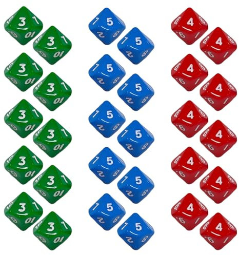SGSCFG 30 Stücke 10-Seitiger Würfel, Farbige Würfel, Farbige Würfel, Spielwürfel, Brettspiel-Requisiten (Rot, Grün, Blau).
