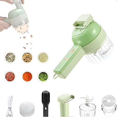 4 in 1 Portable Electric Vegetable Cutter Set,Wireless Food Processor for Garlic Pepper Chili Onion Celery Ginger Meat with Brush