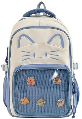 JIABAOZ Kawaii Cat Ita Bag Rucksack mit Anstecknadel-Display, stilvolle Reisetasche für Frauen, leichtes Design für Modeliebhaber (Blau)