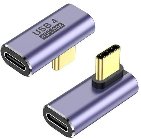 Mugust 90 Degree USB C Adapter (2 Pack), L Shape Left and Right USB Type C Connector for Meta Quest, MacBook, iMac, iPad, iPhone 16 15 Series and Other Type C or Thunderbolt 4/3 Devices (Purple)