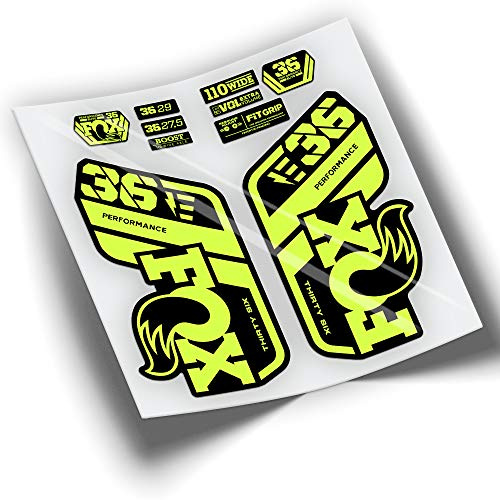Ref: VP431 Aufkleber, kompatibel mit FOX 36 Gabel, 2021–2025, Performance, MTB, Sticker, Aufkleber, Aufkleber für Mountainbikes, Neongelb