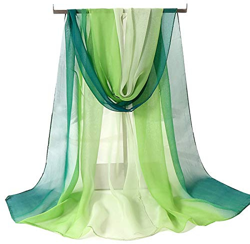 WANYI Schal Damen Sommer 160×50cm Stola für Abendkleid Halstuch Farbverlauf Sonnenschutz Sommerschals Chiffon Tücher und Wraps für Reisen Abendkleid Hochzeit Braut(Grün)