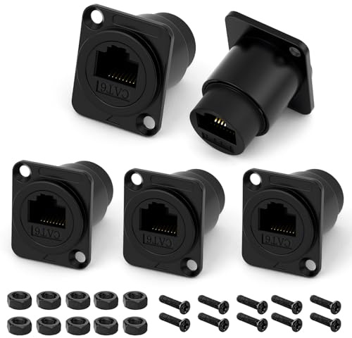 OFFCUP 5St RJ45 CAT6 Einbaustecker D-Typ Kupplung Gewinde | LAN Ethernet Panel Mount Connector Adapter mit Staubschutzkappe Buchse auf Buchse