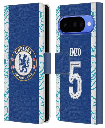 Head Case Designs Offizielle Chelsea Football Club Enzo Fernández 2022/23 Spieler Home Kit Leder-Wallet-Hülle Kompatibel mit Google Pixel 10