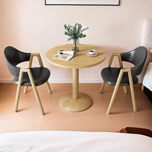 Mid Century Modernes rundes Esstisch-Set für 2 kleine Cafés & Salontische mit schwarzen Metallbeinen & Holzstühlen – stilvolle Büro- & Esszimmermöbel