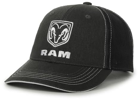 Ram Trucks Logo Trucker Hat for Men – Mesh Back Snapback, Black | Structured Cotton Twill Cap, One Size Fits Most