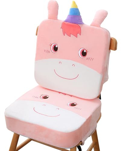 2 Stück Sitzerhöhung Stuhl, 40 x 40 x 9 cm Tragbare Sitzerhöhung, Sitzerhöhung Sitzkissen mit 2 Sicherheits Schnalle Rutschfeste & Anti-Rutsch-Boden für Zuhause Unterwegs (Einhorn)