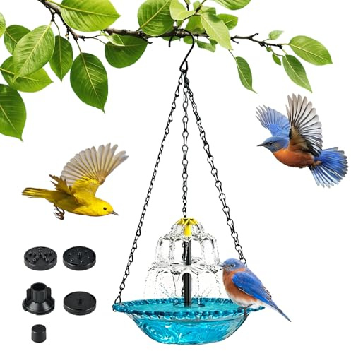 Solar Cascade Hanging Bird Bath Fountain, 3 Tier Solar Fountain for Bird Bath, Bird Feeders Hanging Station, Hanging Bird Bath For Garden, Garden Accessories for Installed on Trees, Balcony, Outdoor