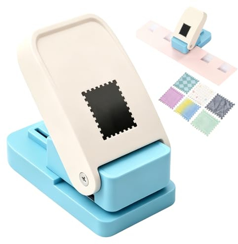 Briefmarken Stanzer 2,5 x 2,5 cm, Papierstanzer mit Retro Zackenrand | Motivstanzer aus Edelstahl, Tragbarer Stempelstanzer für Grußkarten, Scrapbooking, Etiketten und DIY Papierbastelprojekte
