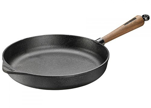 Skeppshult Pfanne Walnuss Holzgriff Bratpfanne / Servierpfanne / Grillpfanne / Wok Gusseisen + Prymo Mikrofasertuch Farbe Servierpfanne, Größe 28 cm