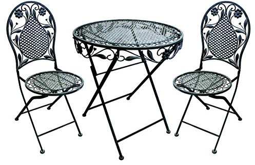 Mojawo Bistroset aus Eisen Terrassenset 1 x Tisch + 2 Stühle Antik Design Sitzbank im Landhausstil Farbe Grau