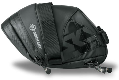 SKS Germany Explorer Straps 1800 Fahrradtasche, Fahrradzubehör (Satteltasche aus wasserabweisendem Gewebe, laminierte Reißverschlüsse mit ergonomischem Easy-Zip, Volumen: 1,8 l), schwarz