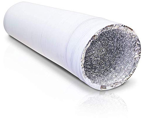 White 6 Diameter - 1 Metre Long Flexible Ducting 4 Layer HVAC Ventilation Air Hose-for Grow Tents, Dryer Rooms, House Vent Register Lines