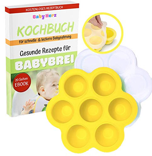Baby Gefrierform mit Silikondeckel zur Aufbewahrung von Babynahrung - Versch. Farben zur Auswahl - ohne Weichmacher und zu 100% BPA frei (Gelb)
