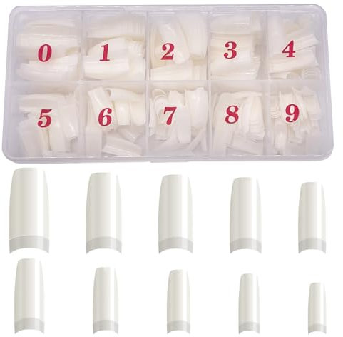 Lot de 500 faux ongles naturels - 10 tailles - Faux ongles ovales en acrylique - Style français - Avec boîte - Pour femmes et filles - Taille A