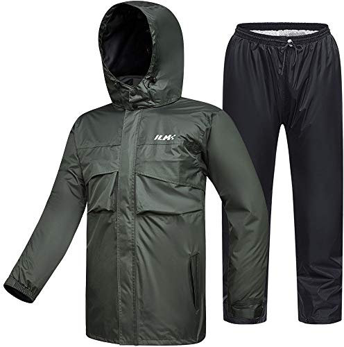 ILM Chubasquero Moto Impermeable Hombre-Traje de Lluvia Resistente al Desgaste, 6 Bolsillos, Juego de 2 Piezas con chaqueta y pantalones