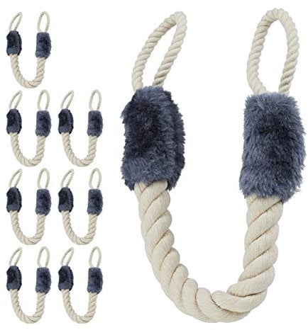 Relaxdays 20 x Türkordel Klemmschutz, Türstopper Klinke, Baby Türsicherung, weich, Baumwolle, 57 cm, Türseile, beige/blaugrau