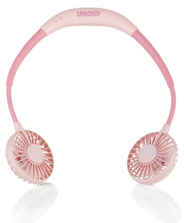 UNOLD 86694 Nackenventilator Breezy Pink - Rosa, Nackenbügel, 3-stufige Geschwindigkeitsregelung, LED-Kontrollleuchte, LED-Beleuchtung, freie Hände, Akku bis 8std.