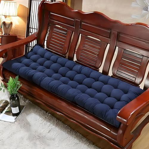 Yuly Outdoor Bench Cushion Pad Garden 2 Or 3 Seater Thick Chair Cushion Mat Seat Pad Soft Chaise Swing Cushion for Metal Wooden Benches 55 * 150CM-Blue…