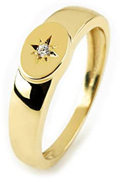 Elegantes Schmuckkästchen Unisex Siegelring mit einem Kompass Diamanten in Solid Gold 9k, 14k & 18k, Handmade Siegelring mit einem Sternenstaub Diamant, RN363