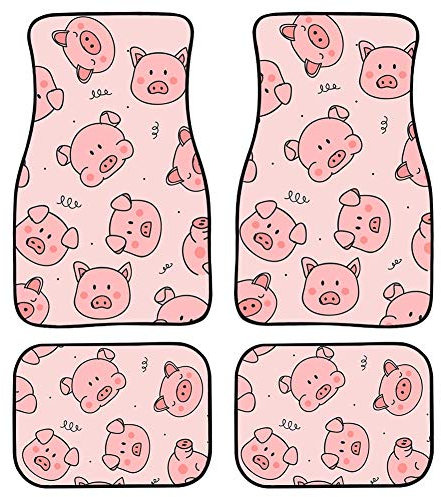 Belidome Allwetter-Fußmatten für Auto, Cartoon-Pink Schweinemuster, weiche Front- und Heck-Automatten, Set, universelle Passform