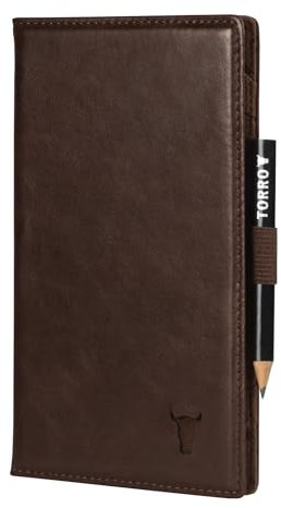 TORRO Golf Scorekarten Halter – Echtleder Golf Scorekarten Halter mit Kartenfach und Bleistift (Dunkelbraun)