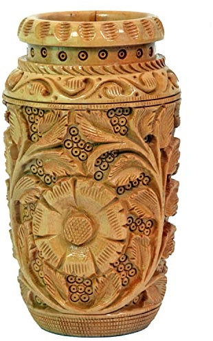 Craft Trade Hand Carved Wood Pen Holder for Desk Organizer for Home School Office Pencil Cup Pot Storage Box Suitable for Stationery - Brown