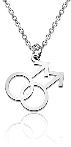 Gay Gender Symbol Halskette LGBT Pride Edelstahl Zeichen Anhänger Halskette Paar Geschenke, 16.9 inch+1.96inch, Edelstahl