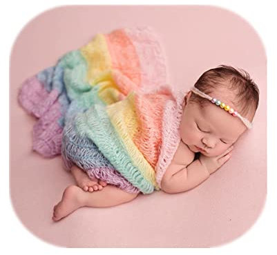Coberllus Newborn Baby Photography Props Boy Girl Mohair Wrap Rainbow Long Ripple Photo Shoot Props Blanket (Rainbow)