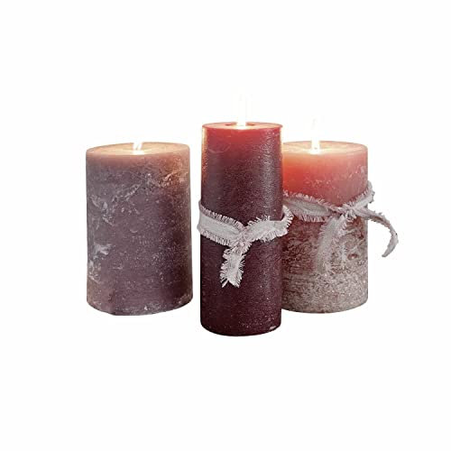 Loberon Kerze 3er Set Salis, Verschiedene Größen und Farben, handgearbeitet, rustikale Anmutung, durchgefärbt & geruchsneutral, Stumpenkerzen, Paraffinwachs, rosa