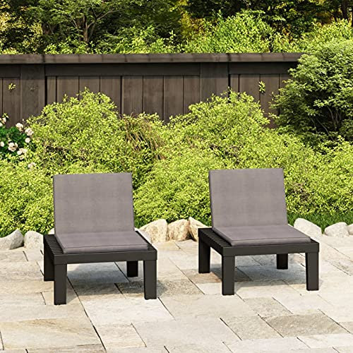 RONGQI Gartenstühle mit Auflagen 2 STK. Gartenmöbel, Balkonstühle, Hochlehner, Balkonmöbel, Bistrostuhl, Garten Stühle, Sit Möbel, Armlehnenstuhl, Kunststoff Grau