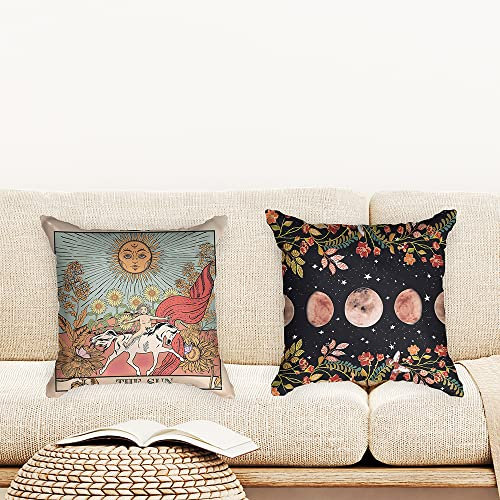 Ulticool - Kissenhülle - Sonne Natur Blumen Tarot Horoskop Vintage Retro - Set von 2 Motiven – 45 cm x 45 cm - Dekokissen ohne Füllung - Kissenbezug Zubehör für Sofa/Bett