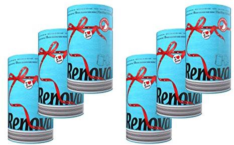 6er Pack Renova Küchenrollen - entspricht 18 Standardrollen - blau - Küchenrolle Küchenpapier 2-lagig - Maxi Rolle - farbig - bunt - Papierrolle - Allzwecktücher