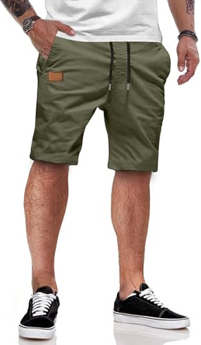 JMIERR Kurze Hosen Herren Shorts Herren Sommer Chino Baumwolle Elastische Taille mit Taschen Grün M