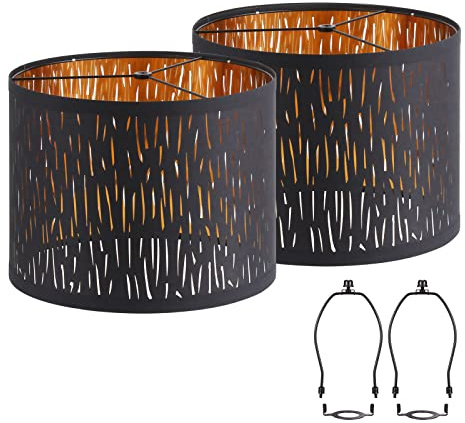 Black Lampshades Set of 2, Drum Lamp shade with Hollow-carved Design