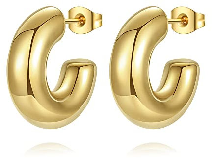 YeGieonr Chunky Gold Ohrringe für Damen, Leichte Edelstahl Hohle Offene Creolen mit 18K Echtem Vergoldete, Hypoallergen Modeschmuckgeschenke für Frauen und Mädchen