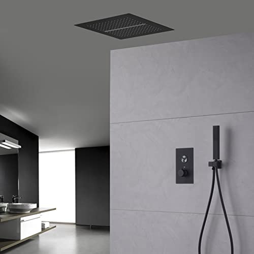 Black Shower Systems Set Miscelatore Doccia Incasso Quadrato Set Soffione Doccia A Pioggia E Flessibile Bifunzionale