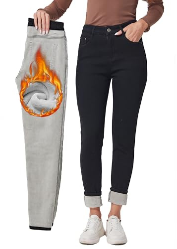 Fakanhui Damen Fleece Gef¨¹ttert Winter Thermo Jeans Hosen Warm Jeans Denim Skinny Jeanshosen