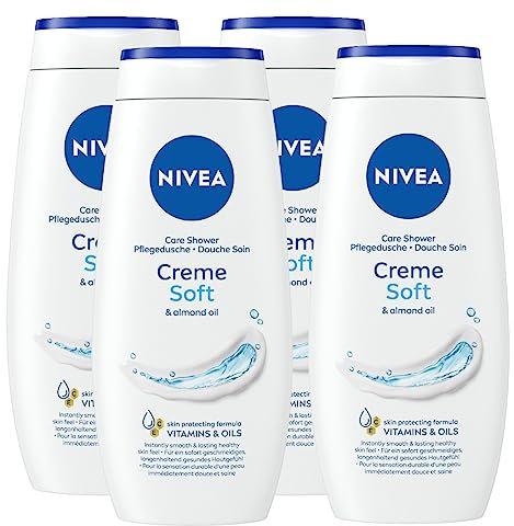 NIVEA Doccia Crema Detergente Corpo Creme Soft Fragranza Delicata Formula con Olio di Mandorla Docciaschiuma ad Azione Idratante Bagnodoccia per una Pelle più Morbida - 4 Flaconi da 250ml
