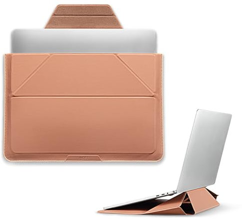 MOFT Laptoptasche Hülle & Laptop Ständer für 13-14 Zoll Laptop, Vegan Leder Laptoptasche mit Erweiterbarem Stauraum, 2 Verstellbare Winkel, Kompatibel mit MacBook Air/Pro 13-14 Zoll, Nude
