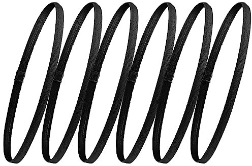 6 Stück Sport Haarband, Elastische Haarbänder Sport für Herren Damen, Dünn Stirnbänder für Jungen Kinder rutschfeste Haarbänder für Fitnessstudio/Fußball/Tennis/Yoga/Laufen/Joggen(Schwarz)