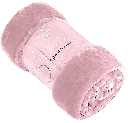 Lions Fleece Throw Blanket - 100% Polyester, Ultra Soft Faux Fur Extra Large Warm Cosy Plain Solid Large Blankets for Sofa Bed Settee Couch (Pink, 150x200cm)