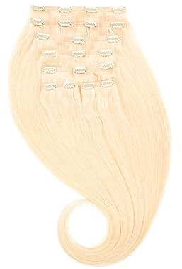 GLOBAL EXTEND® Clip-in-Extensions nahtlos I 100% Echthaar I Angenehmes Tragen | Einfaches Befestigen I Dichte und Volumen I Große Farbauswahl I Komplettes Set (30 cm, platinblond)