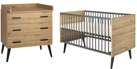 Schardt Kinderzimmer Set Morris Oak 3-teilig Kinderbett Wickelkommode Ansatz