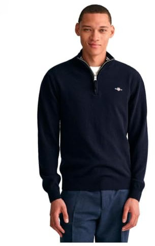 GANT Men's Superfine Lambswool Half Zip Pullover Sweater, Marine, XL