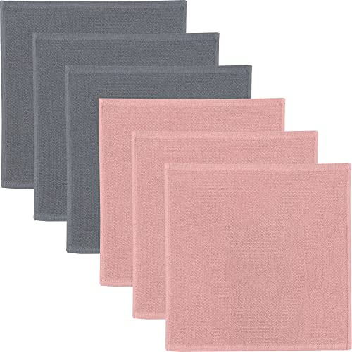 Erwin Müller Reinigungstuch, Putztuch, Putzlappen, Spültuch 2-farbig 6er-Pack grau/altrosé Größe 25x25 cm - zum Spülen oder Staubwischen, robust, langlebig, mit Frottierseite